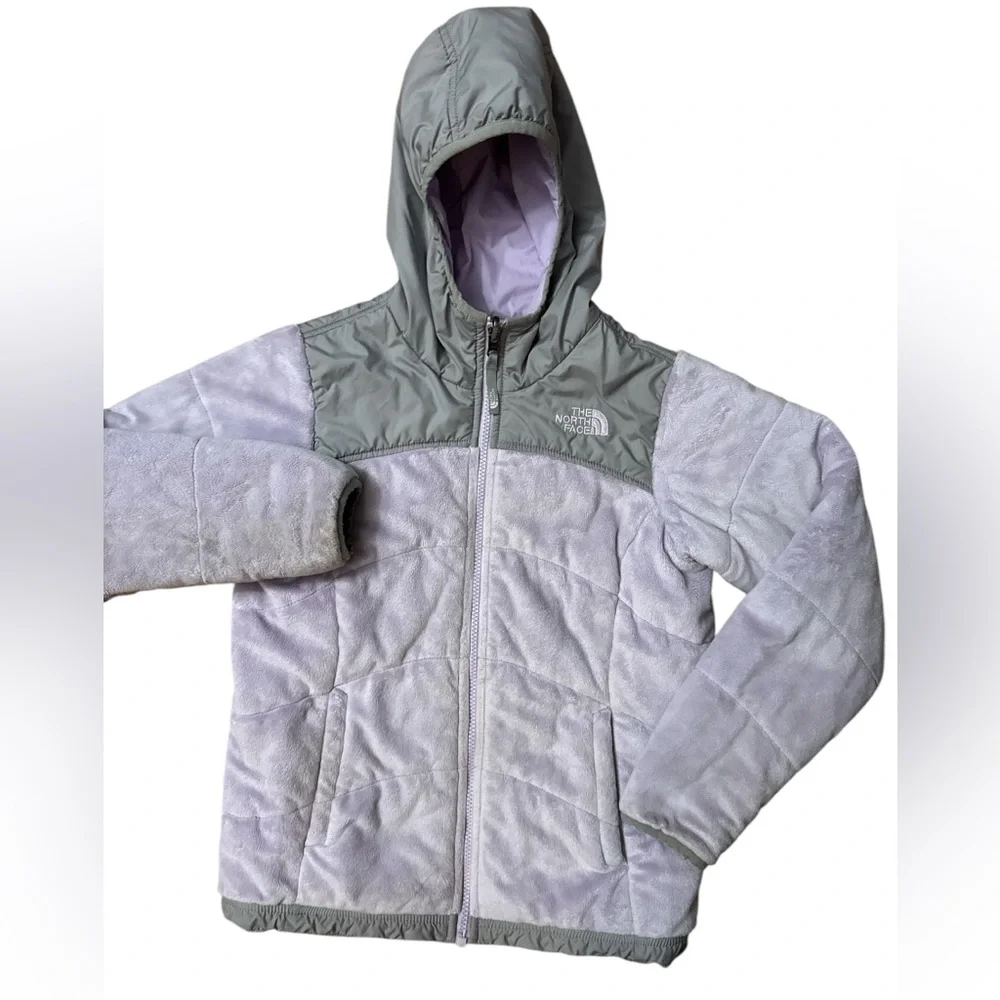 The North Face‎ Girls Size Medium 10/12 Lavender/Gray Reversible Zip Up Coat